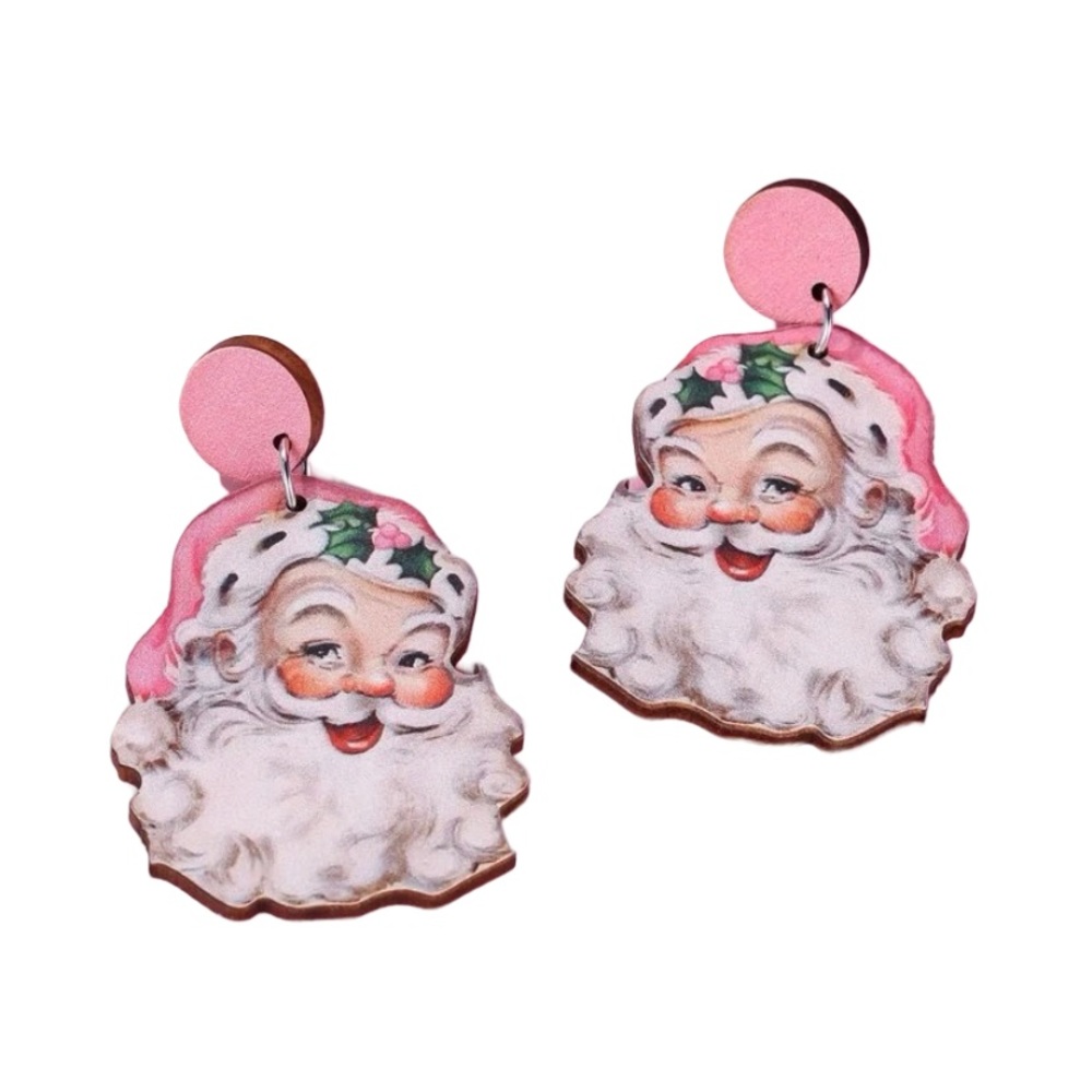 Pink Christmas Santa Earrings - Picture 2 of 4